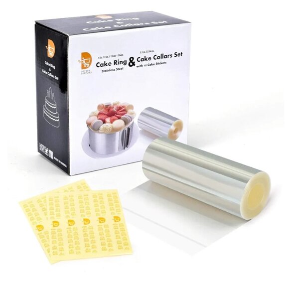 ADJUSTABLE STAINLESS STEEL CAKE RING/ACETATE SHEET SET/ MOUSSE MOLD| BAKING TOOL - Picture 1 of 12